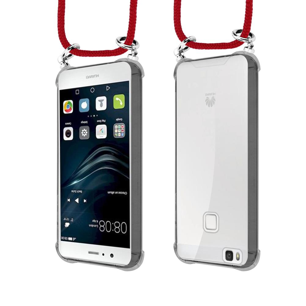Due smartphone Huawei con cordoni rossi, uno mostra schermo, l'altro mostra retro.