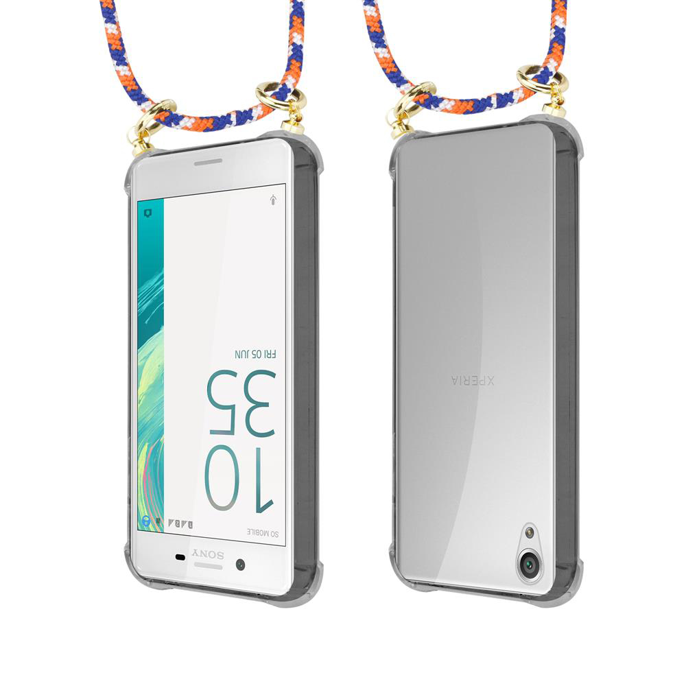 Zwei Sony Xperia Handys mit Trageschlaufe.