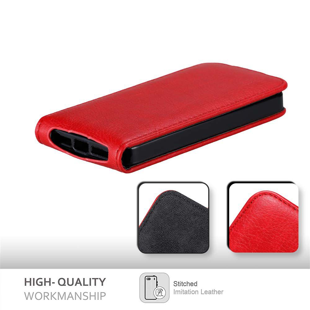 Funda roja para teléfono de cuero sintético.