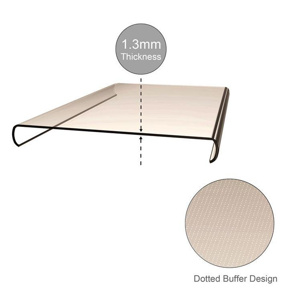 Spessore 1,3 mm, trasparente con design a tampone punteggiato.