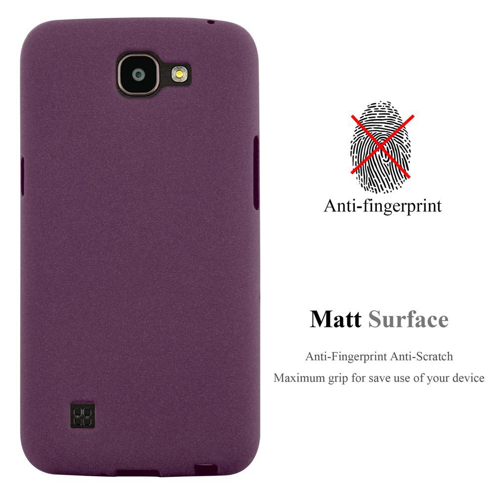 Cover viola per telefono con testo anti-impronta e superficie opaca.