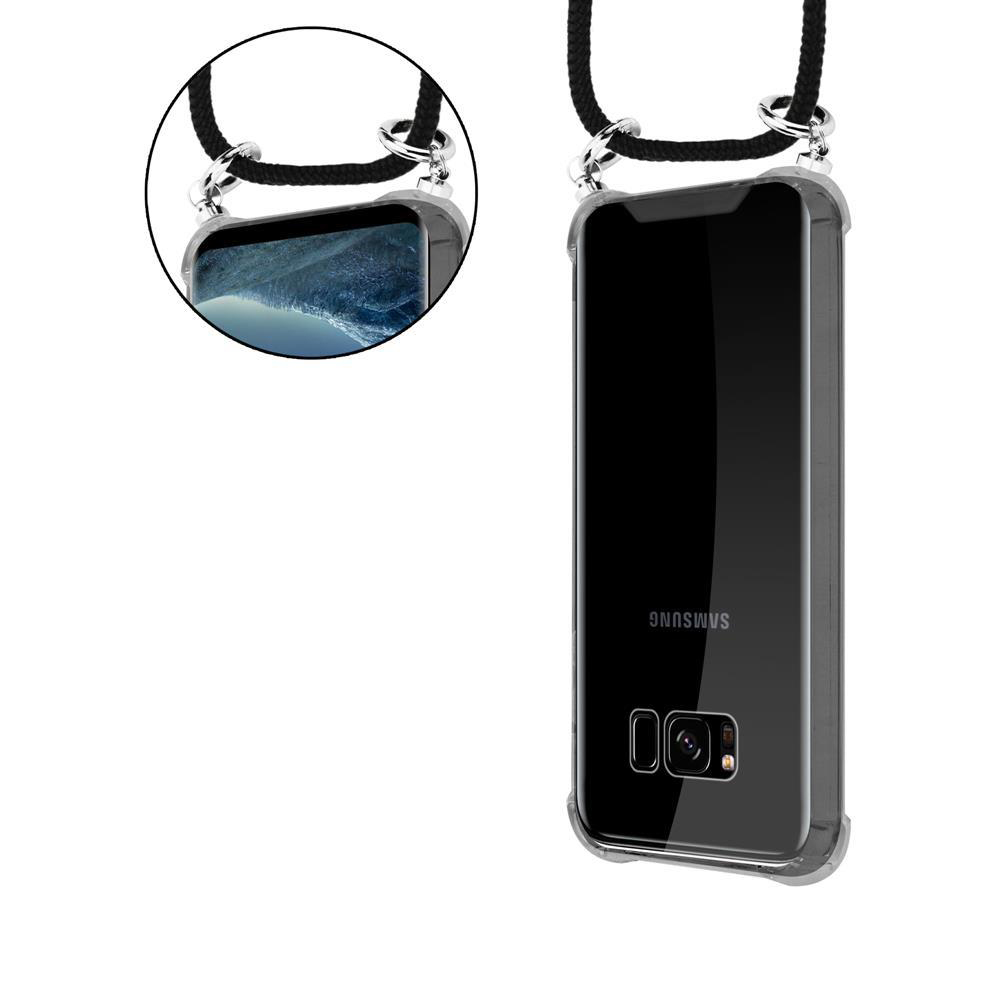 Ein transparentes Handyhülle mit Lanyard, Vorder- und Rückansicht.