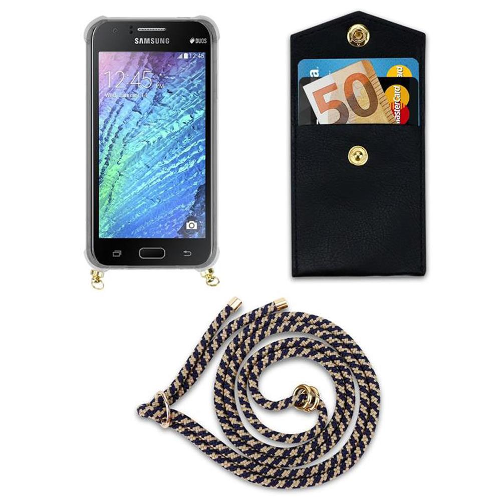 Un portafoglio nero con carte e banconota, accanto uno smartphone e un laccio.