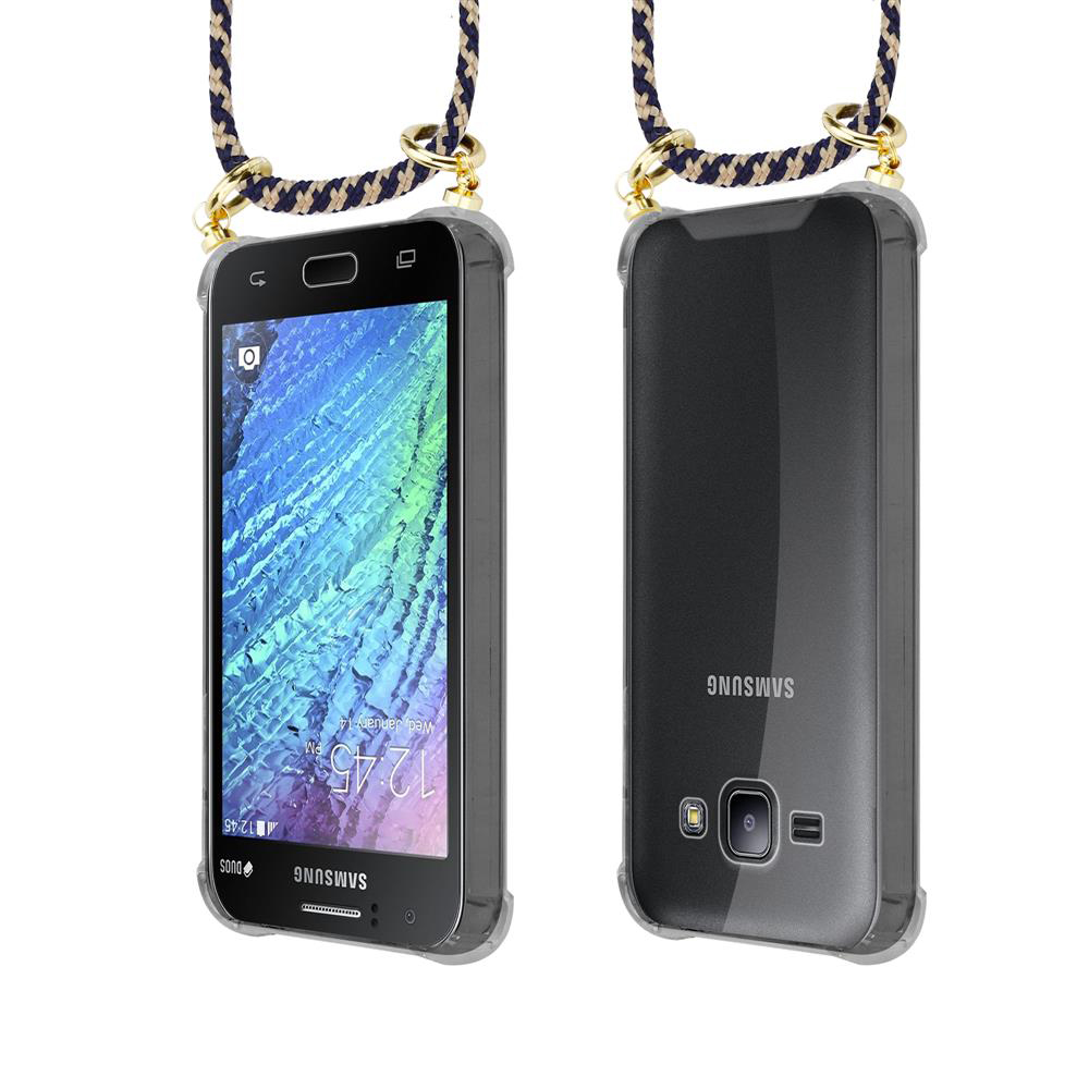 Due telefoni Samsung con cordini. Uno mostra lo schermo, l'altro il retro.