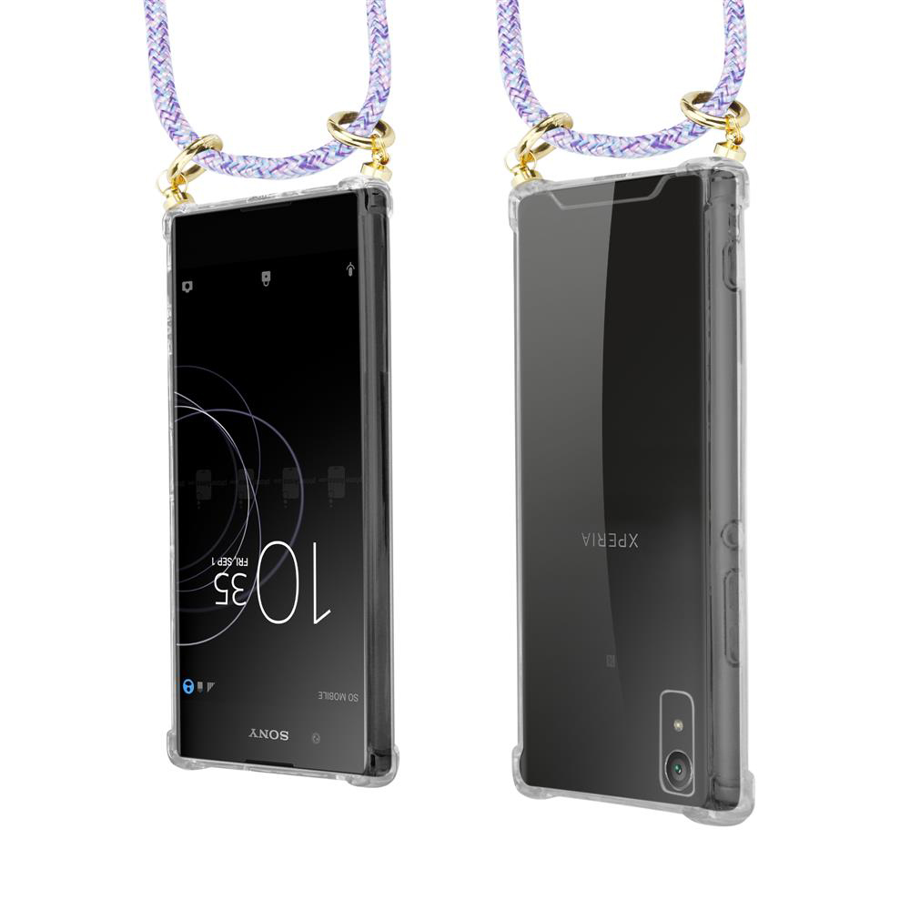 Zwei transparente Handyhüllen mit Lanyards. Eine zeigt den Bildschirm, die andere die Rückseite.