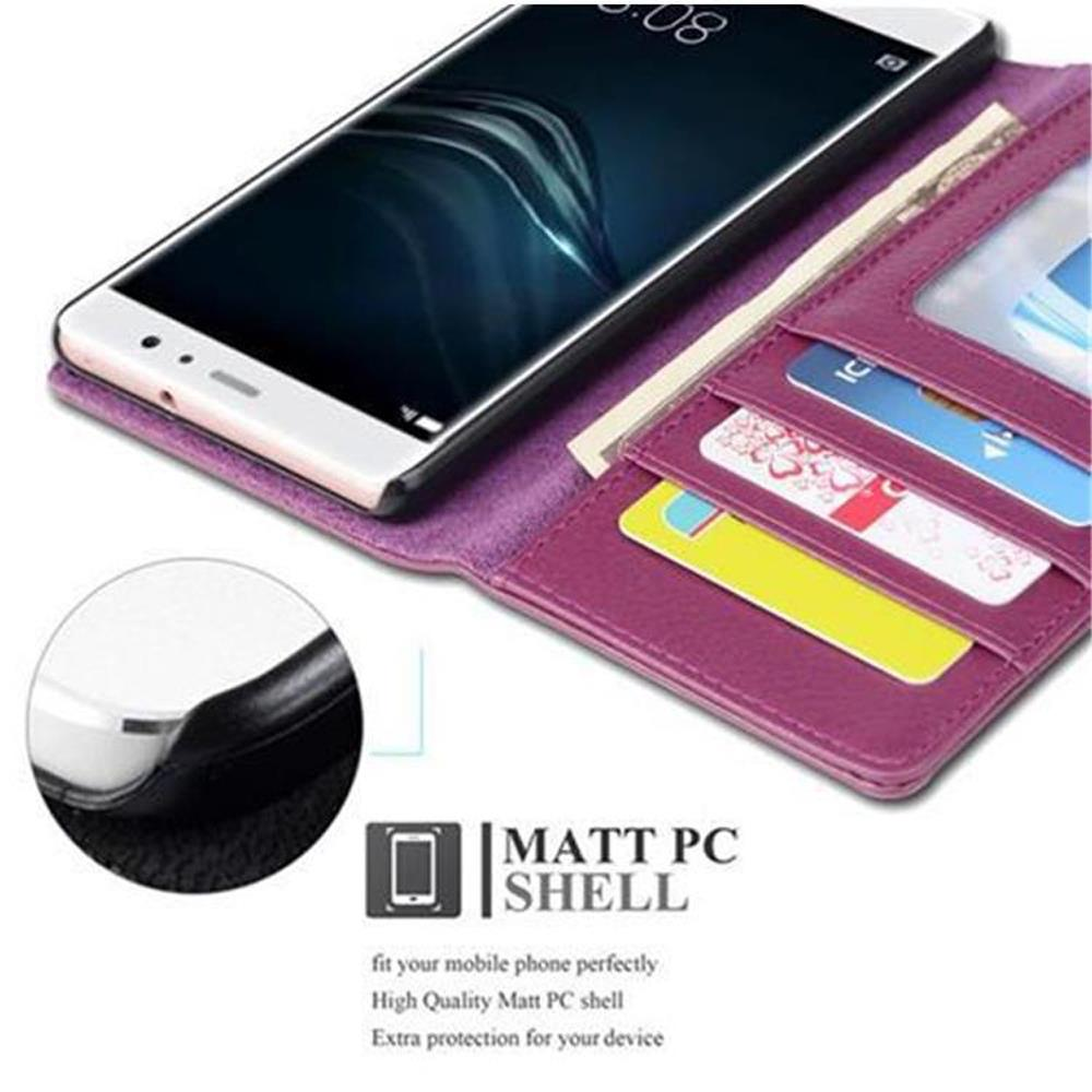 Custodia viola per telefono con slot per carte e uno smartphone bianco.