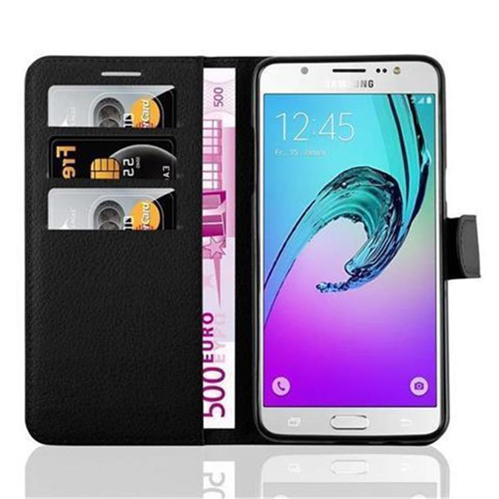 Un portafoglio per telefono nero con tre fessure per carte e banconote da 500 euro.