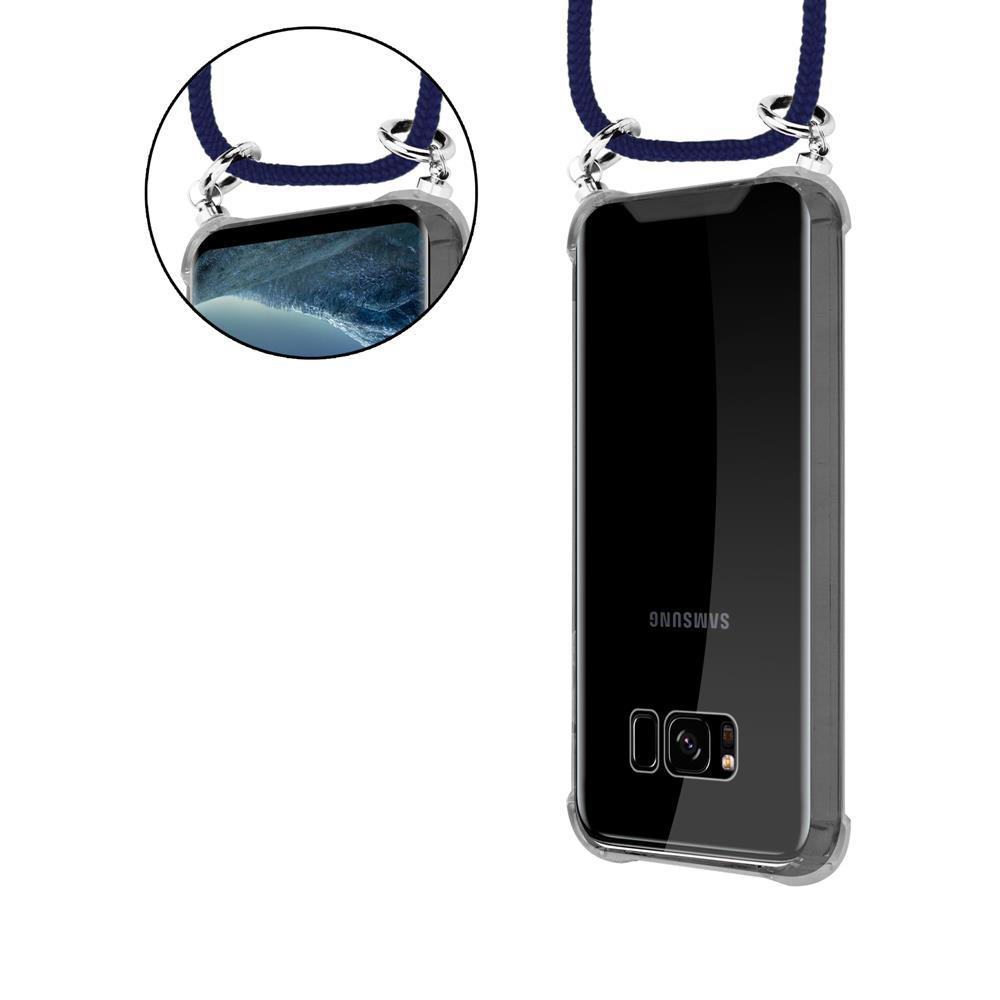 Transparente Hülle mit Lanyard an einem Samsung-Smartphone. Nahaufnahme.