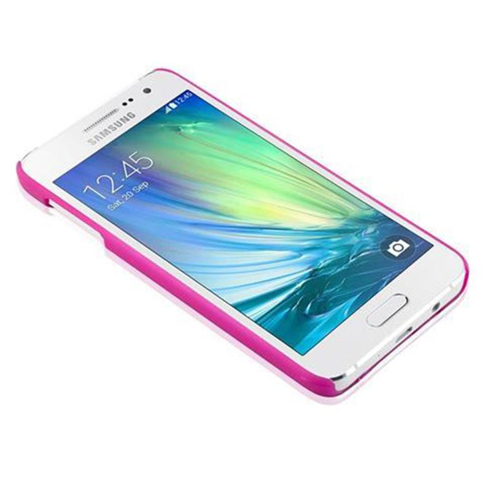 Ein weißes Samsung Smartphone mit einem pinken Rahmen. Das Display zeigt 12:45 Uhr.