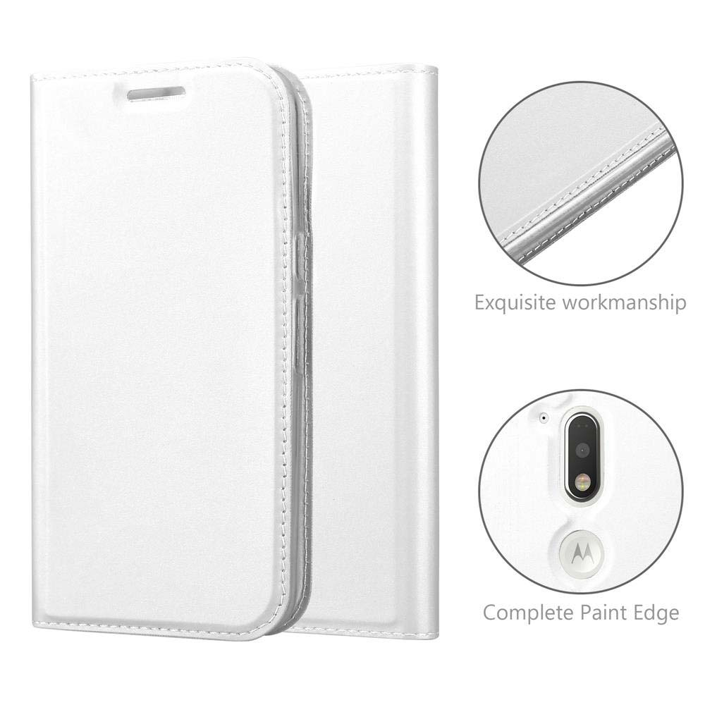 Funda blanca para teléfono con costuras y detalles que resaltan la artesanía.