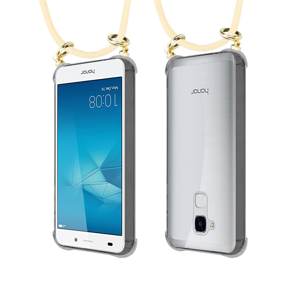 Zwei Handys mit Lanyard in einem durchsichtigen Gehäuse, eins mit Display, das 10:08 Uhr anzeigt.