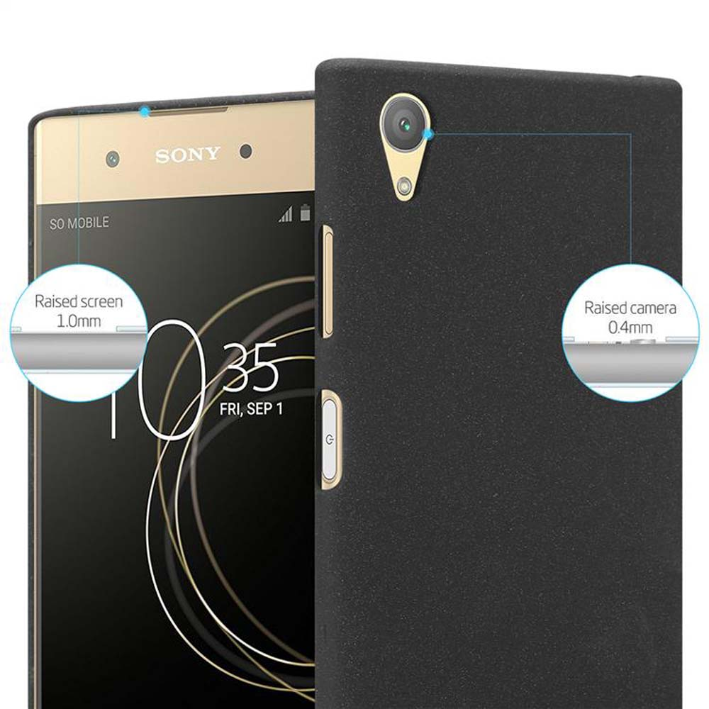 Custodia nera per telefono Sony. Schermo e fotocamera rialzati evidenziati.