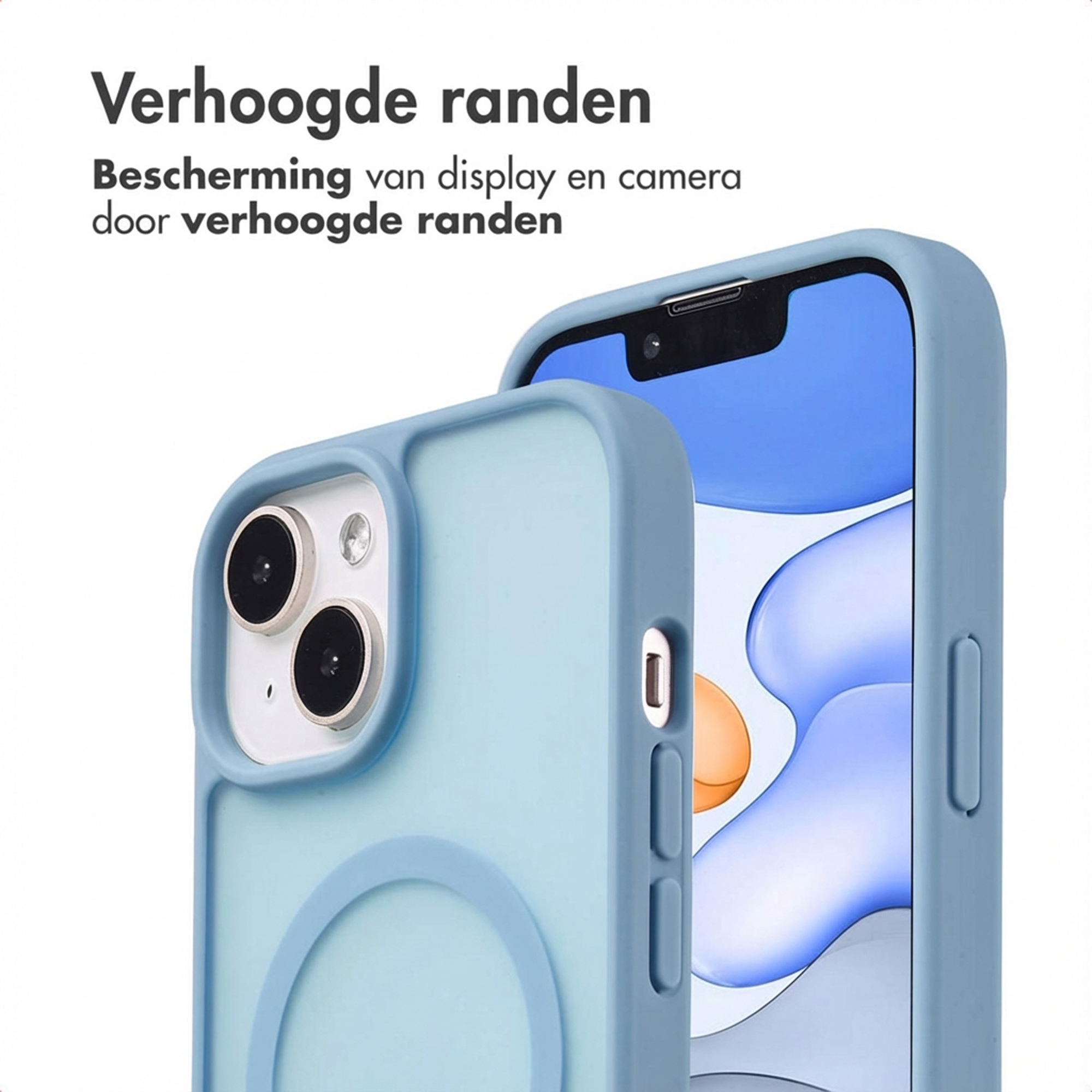 Light blue phone case with raised edges for display and camera protection.