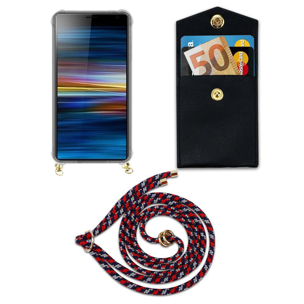 Smartphone mit Hülle, Geldbeutel mit Euro und Karte, Lanyard.