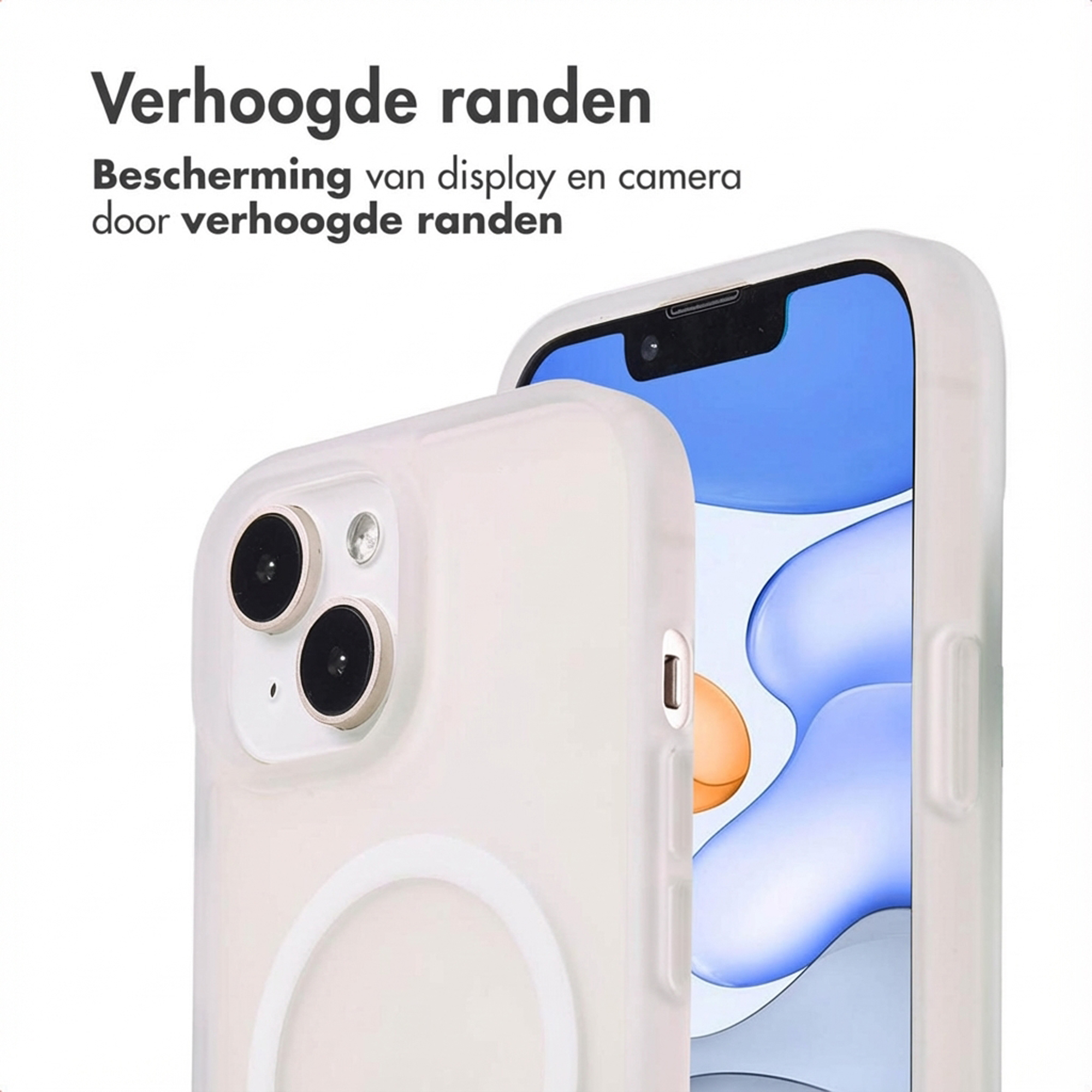 A white phone case showing raised edges for camera and display protection.
