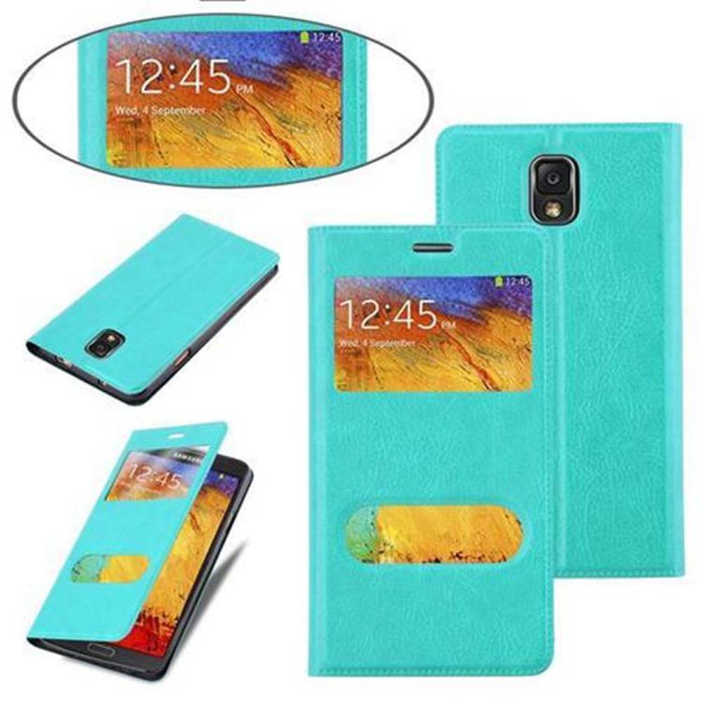 Funda turquesa para teléfono con recortes para pantalla y cámara.