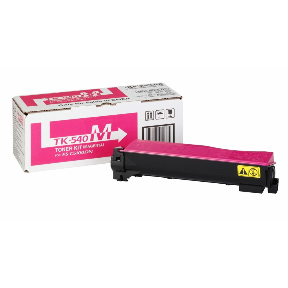 Cartuccia toner Kyocera TK-540 magenta con la sua scatola.