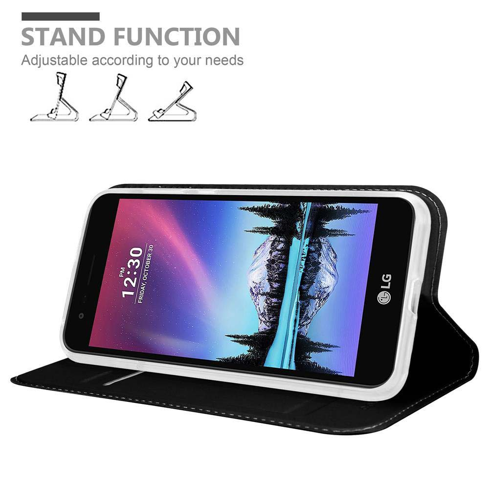 Uno smartphone LG in custodia nera con funzione stand. L'ora visualizzata è 12:30.