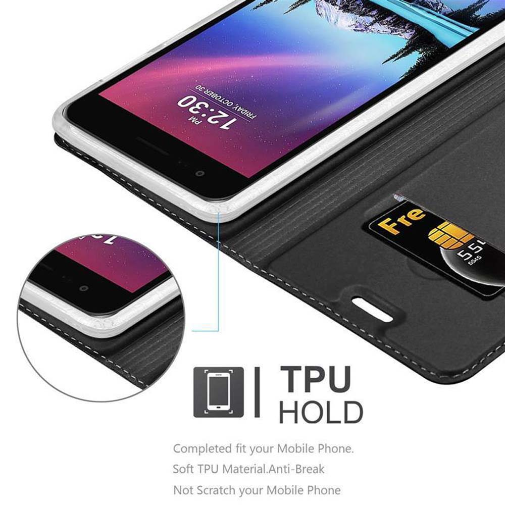 Custodia a libro nera per telefono con SIM.