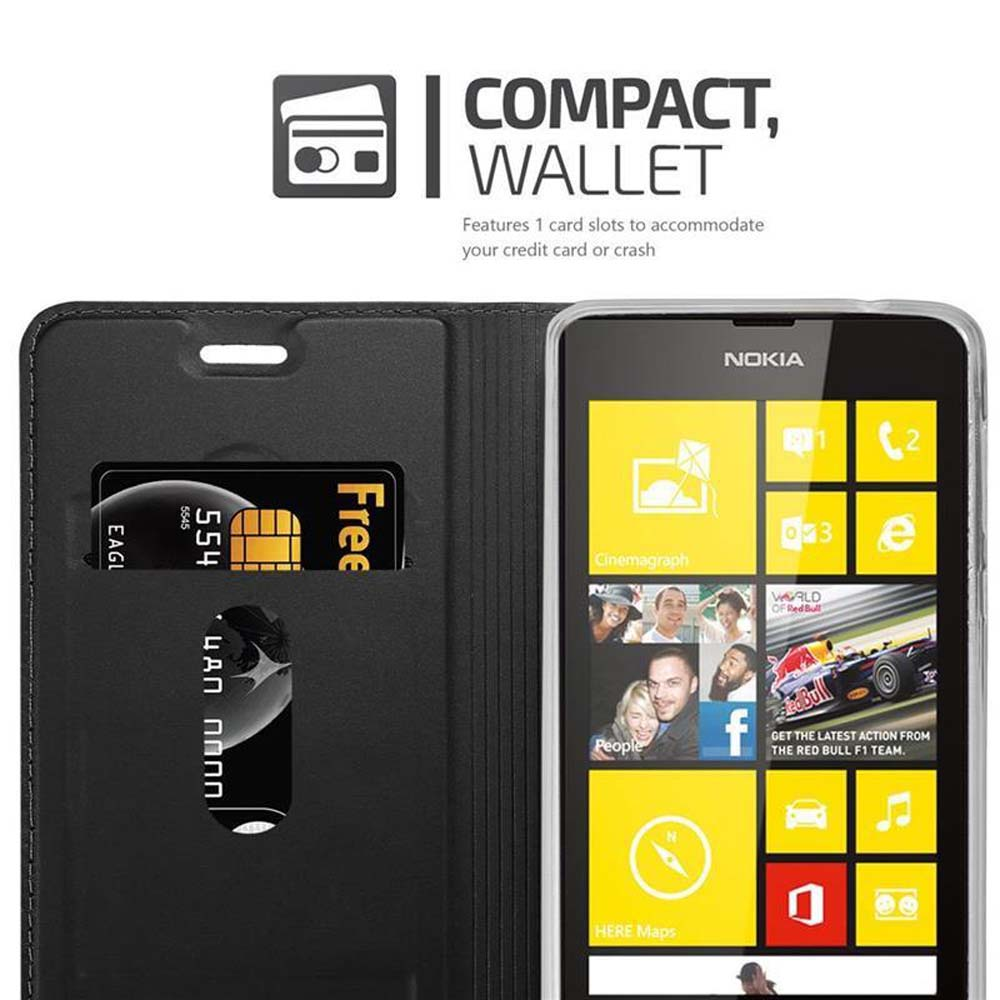 Una funda tipo cartera negra para un Nokia con ranuras para tarjetas y una tarjeta.