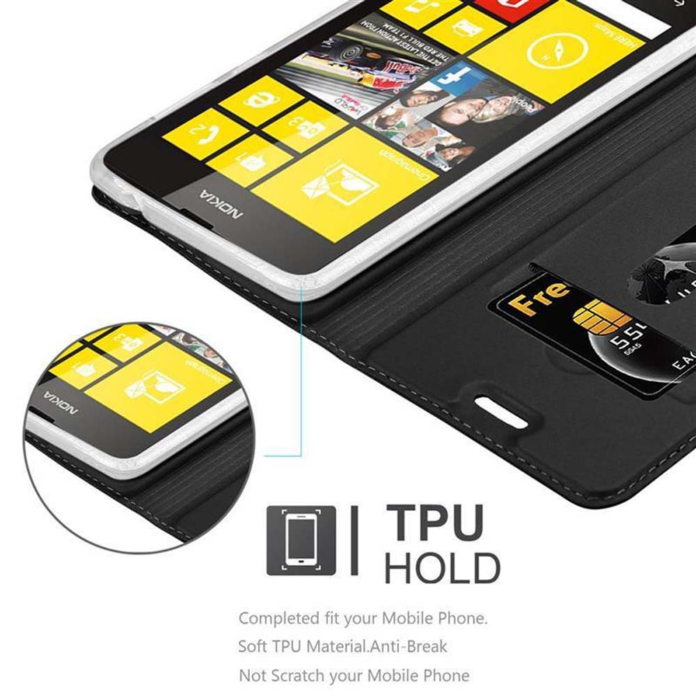 Un smartphone Nokia en funda negra con tarjeta. Primer plano muestra soporte TPU.