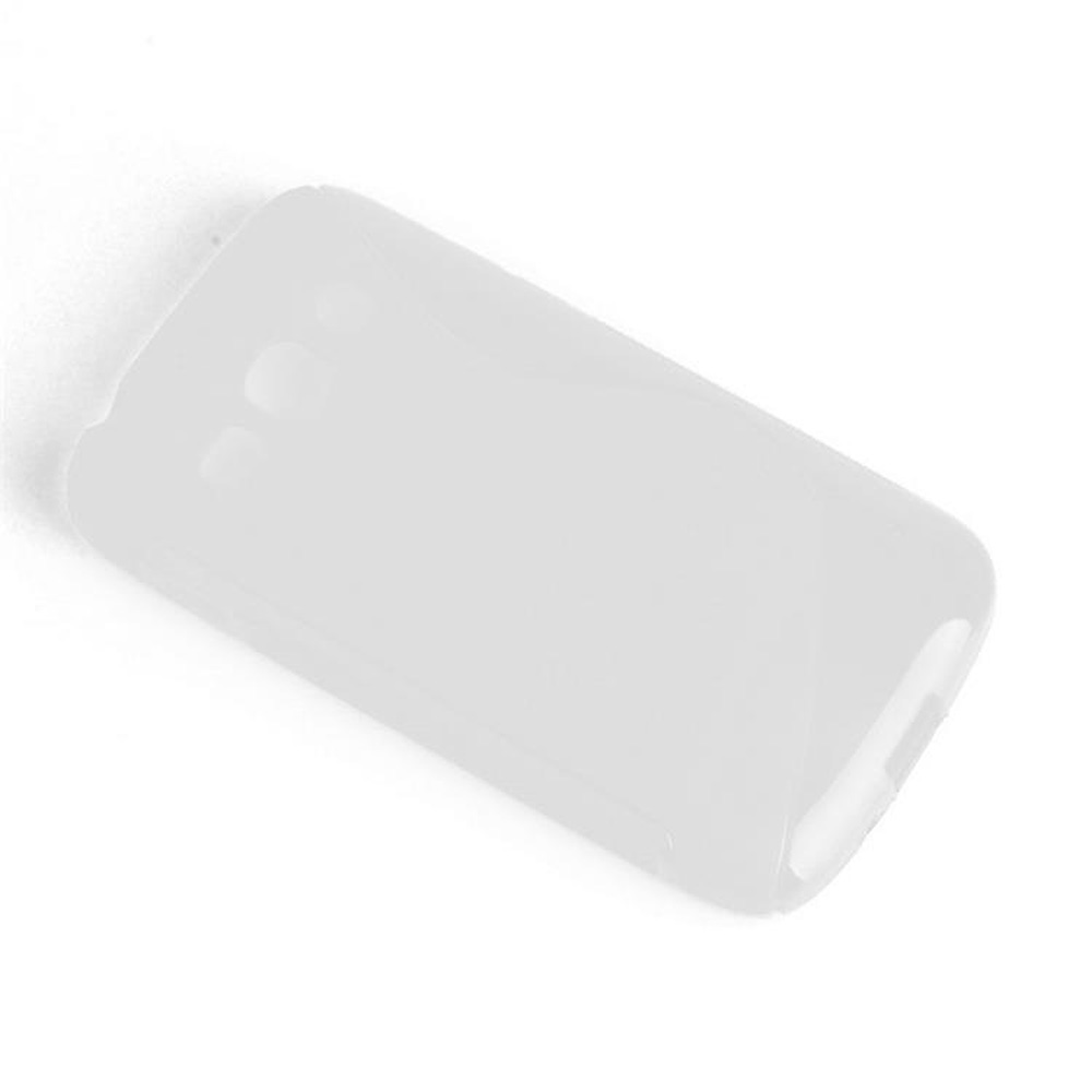 Una cover bianca traslucida per telefono con ritagli per fotocamera e flash.