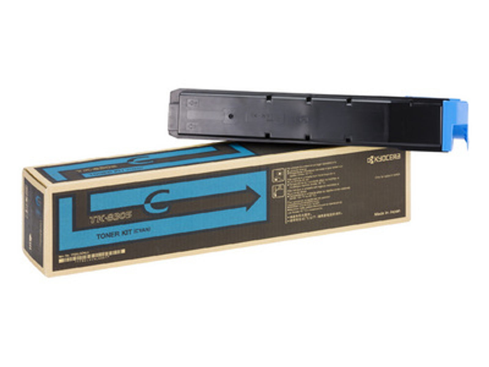 Kyocera TK-8305 cyaan toner cartridge op de doos.