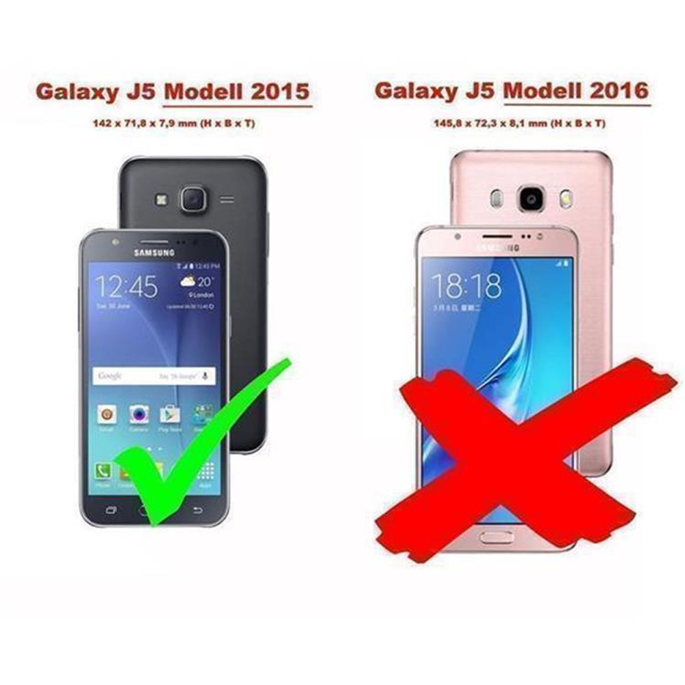 Galaxy J5 2015 (sinistra) con segno di spunta, J5 2016 (destra) con croce.