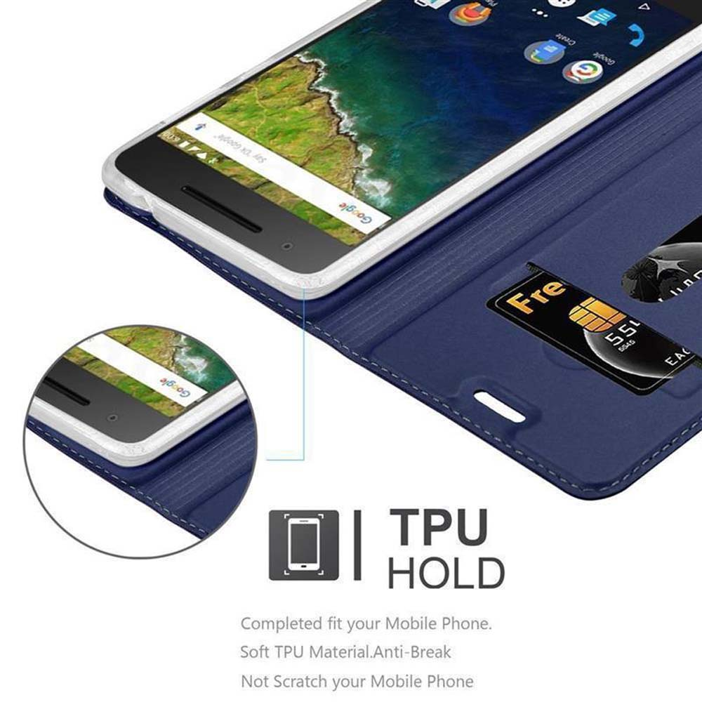 Custodia per telefono blu con telefono che mostra SIM e testo.