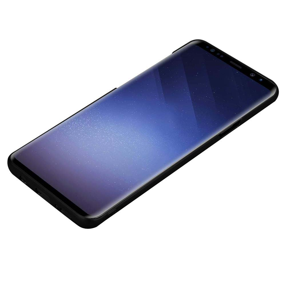 Ein schwarzes Smartphone mit einem blauen, sternenklaren Hintergrund auf dem Bildschirm.