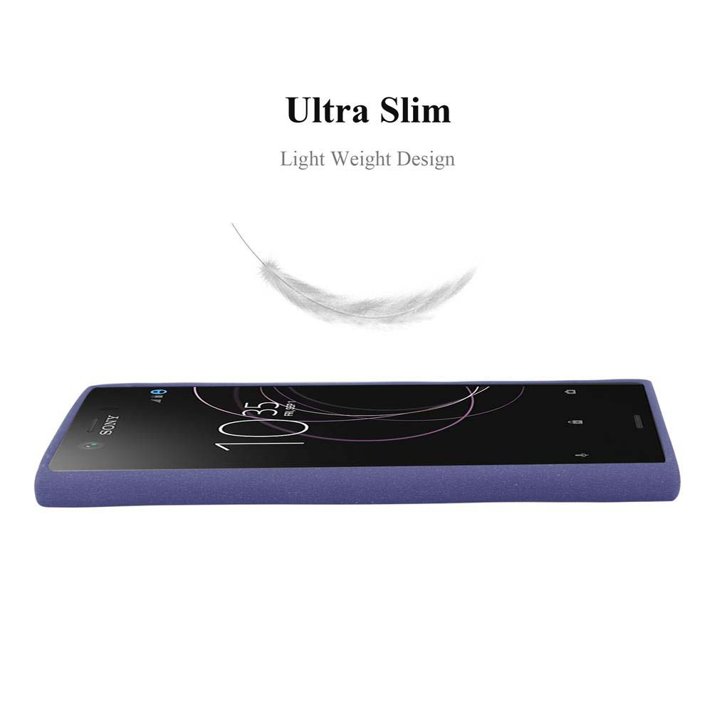 Uno smartphone viola con una piuma sopra. Il testo dice "Ultra Slim".