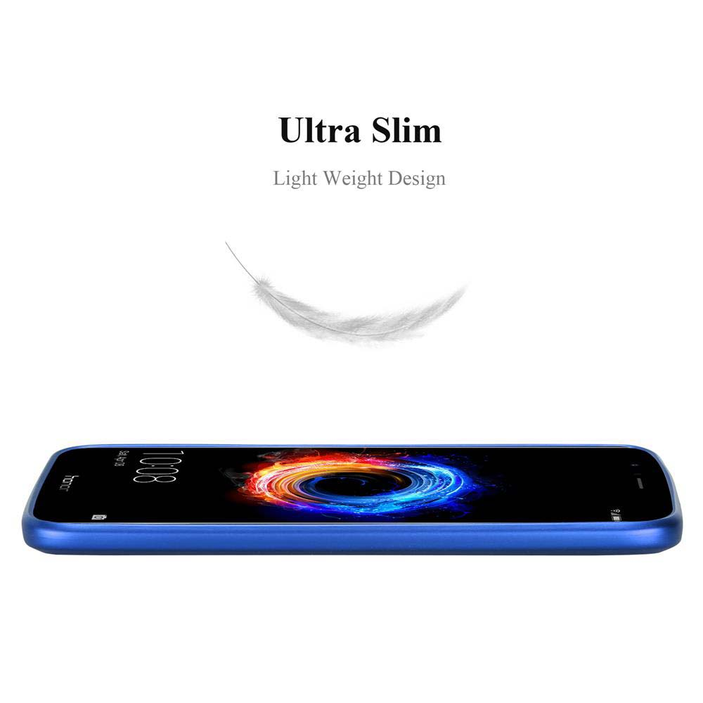 Design ultra sottile e leggero con piuma e smartphone blu.