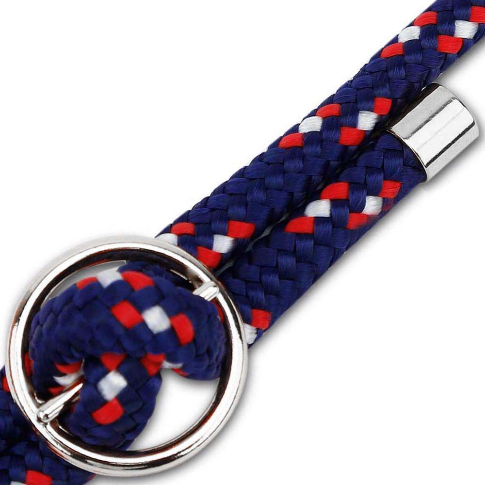 Corda blu, rossa e bianca con anello e chiusura argentati.
