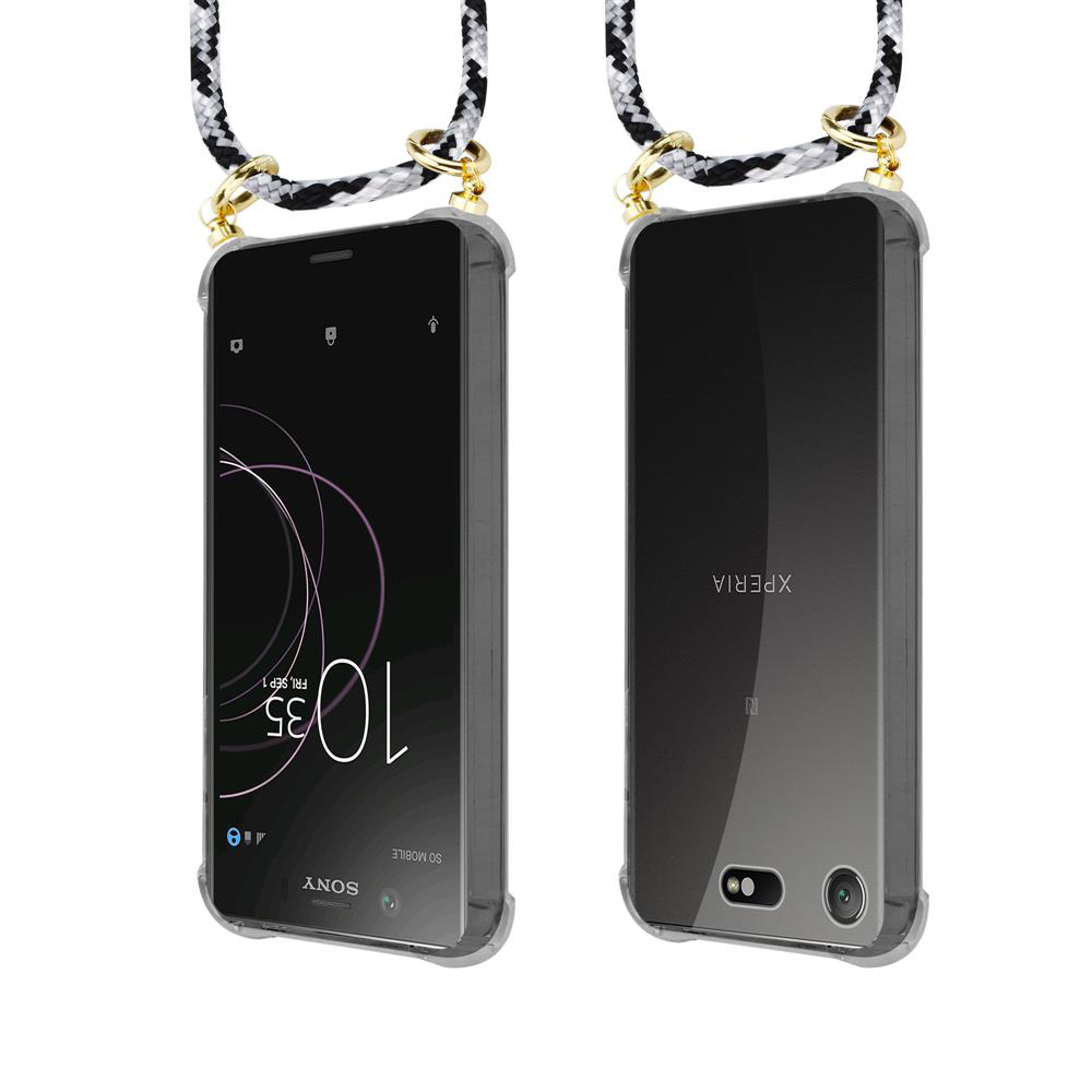 Zwei Sony Xperia Smartphones mit Band in transparenter Hülle.
