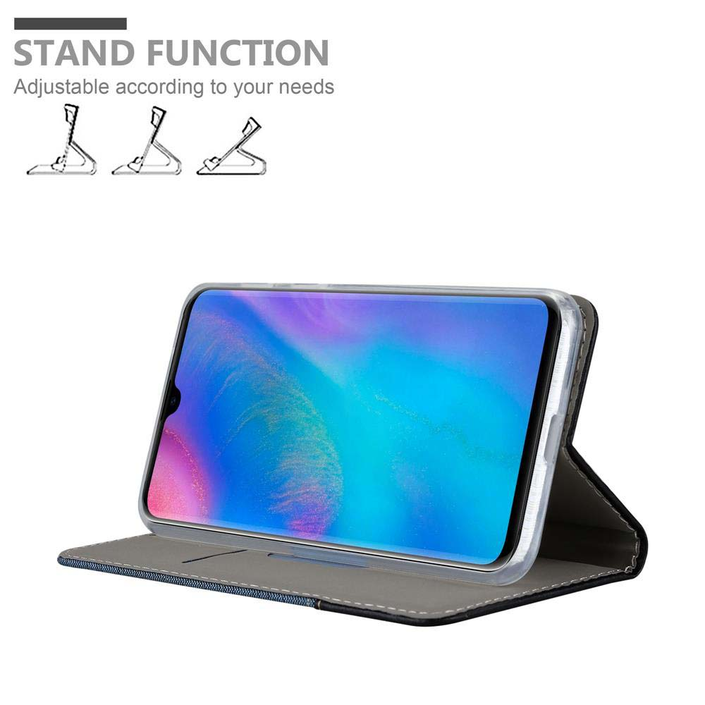 Smartphone in una custodia blu che funge da supporto.