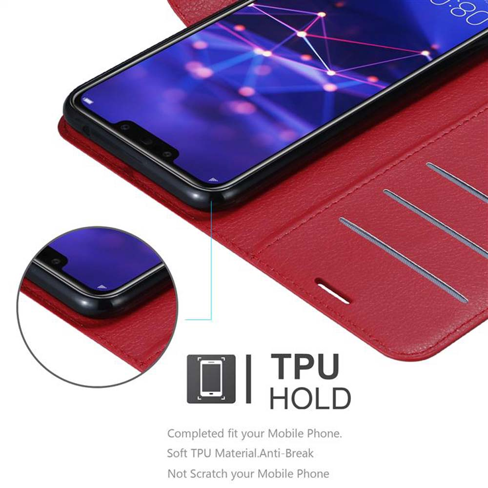 Rote Handyhülle mit Smartphone-Display und Text.