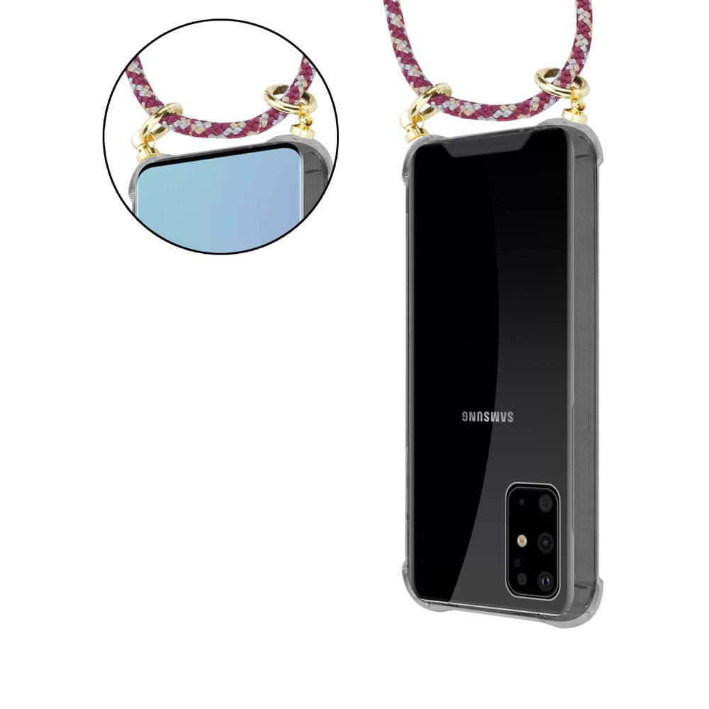 Una cover trasparente per telefono con un cinturino che corre sopra il telefono.