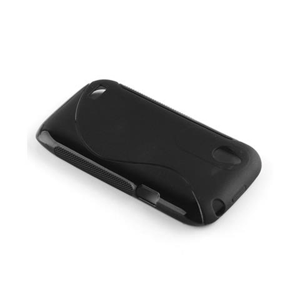 Custodia nera per telefono con impugnatura testurizzata.