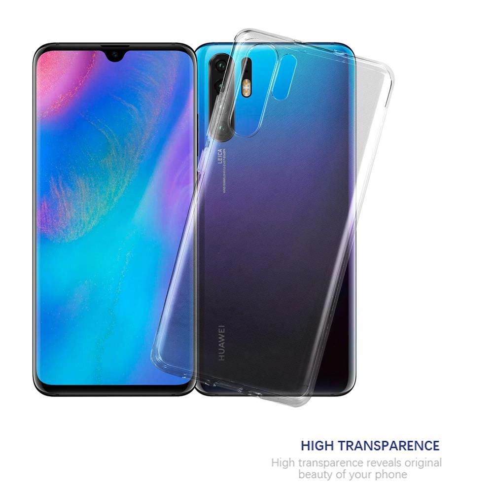 Ein klarer Handyhülle liegt auf einem violetten Smartphone.