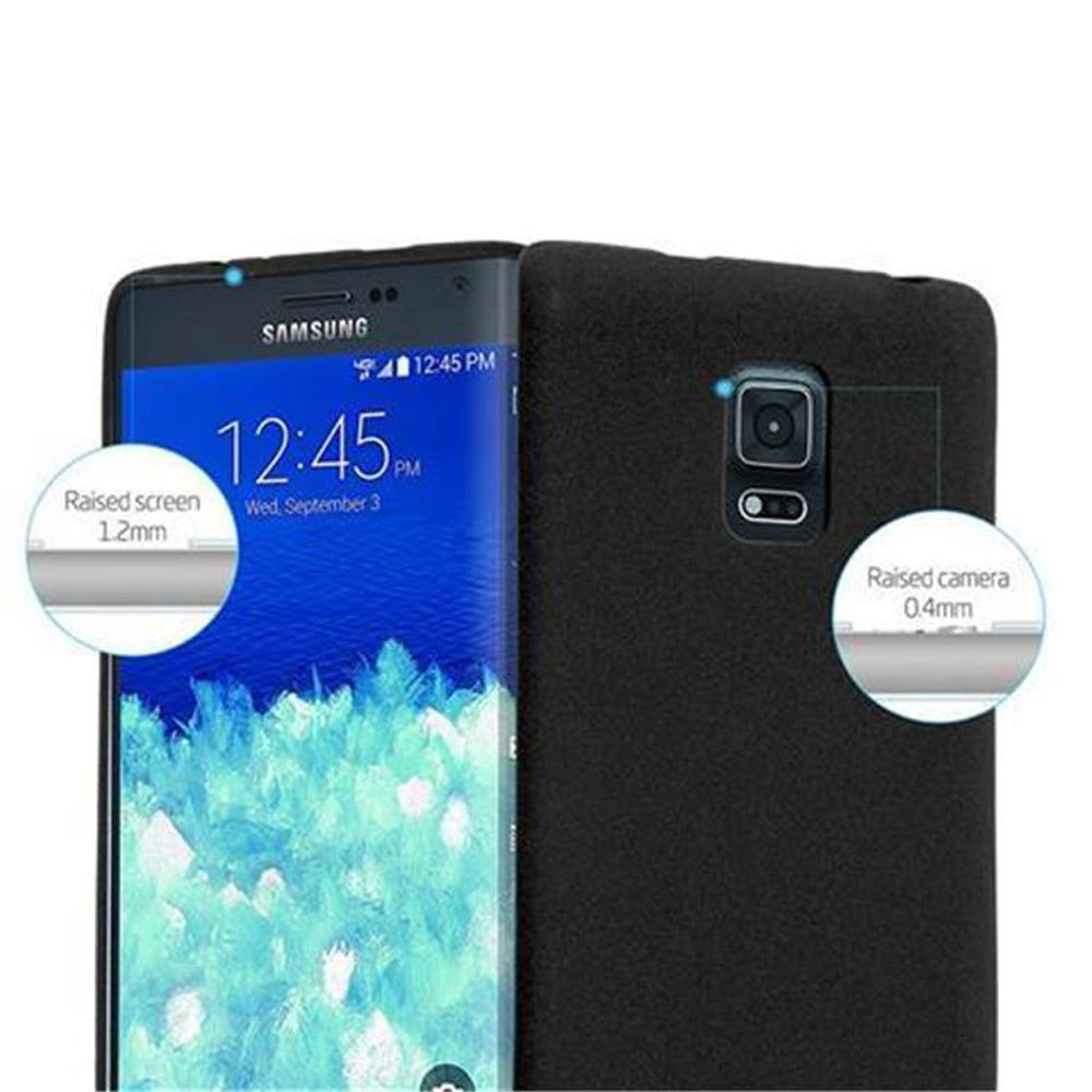 Teléfono Samsung negro en funda, mostrando las 12:45.