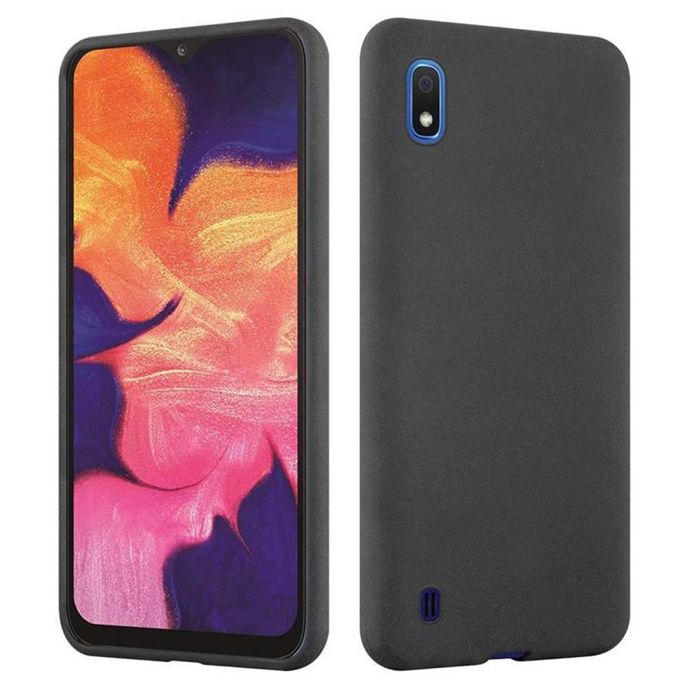 Uno smartphone nero con sfondo colorato e custodia.
