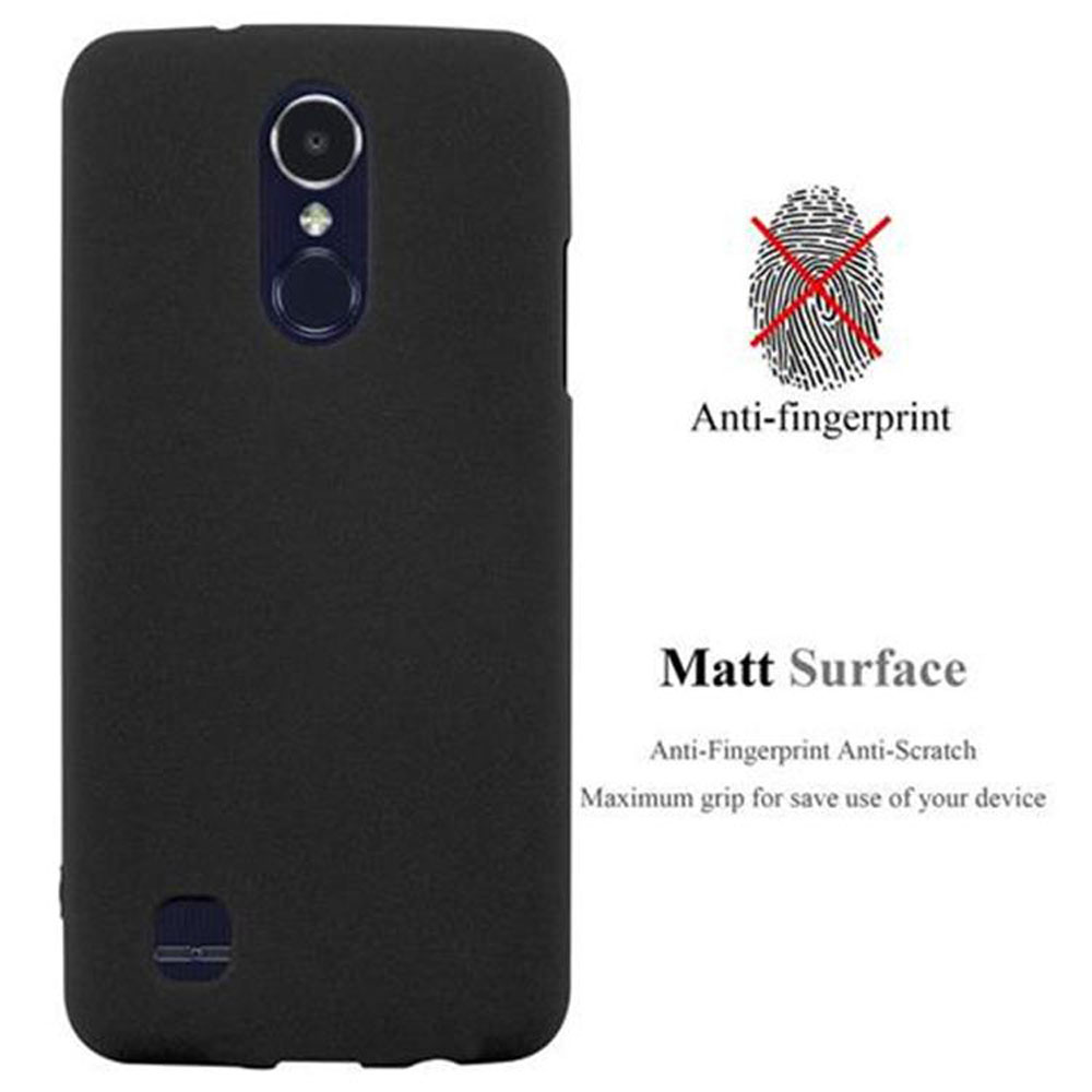 Cover nera per telefono con superficie opaca e icona anti-impronte.
