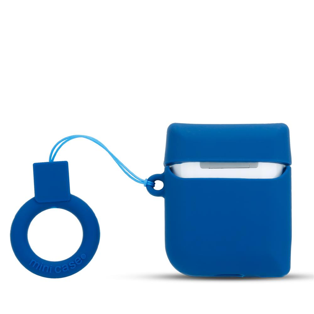 Blaue Hülle für Kopfhörer mit Ring und Schnur.