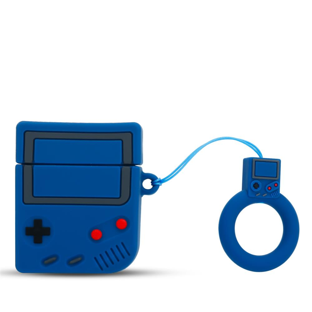 Eine blaue Hülle im Gameboy-Stil mit einem Ring und einem blauen Band.
