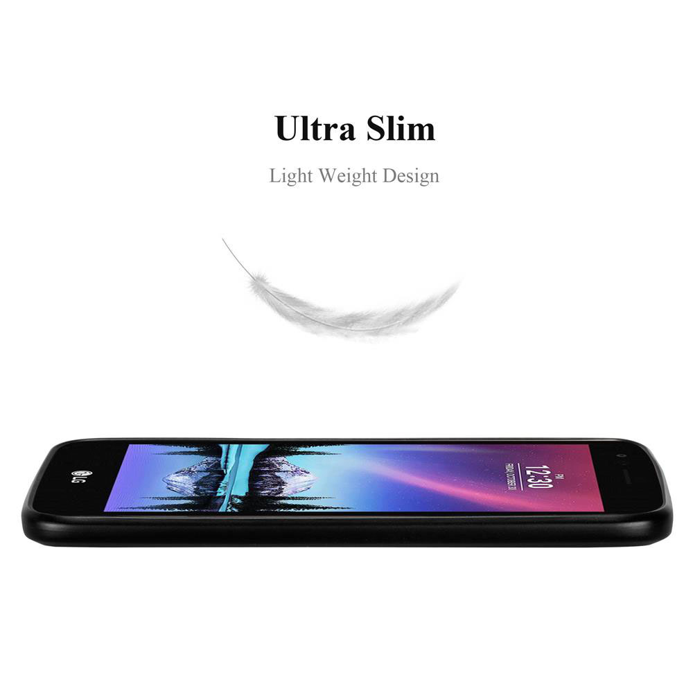 Un smartphone LG delgado con un ícono de pluma que simboliza poco peso.