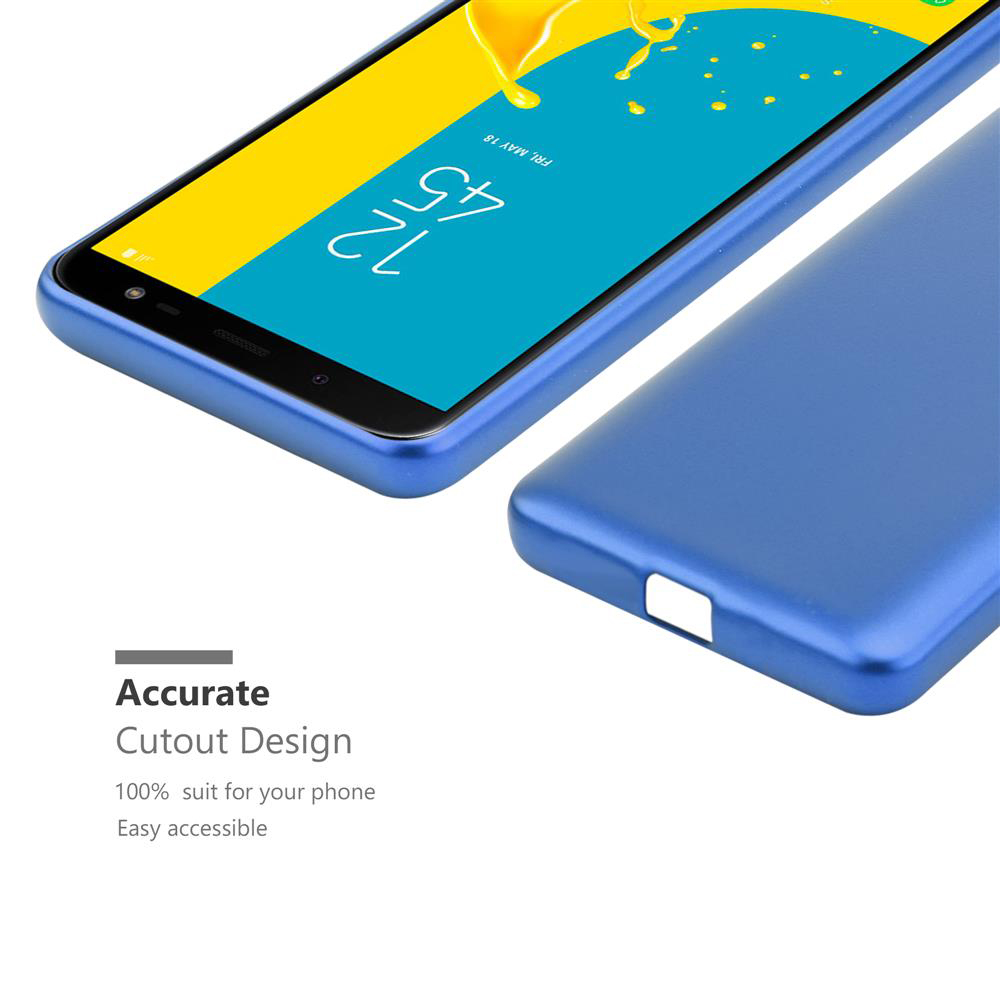Un telefono blu con custodia. Viene visualizzata l'ora 12:45.