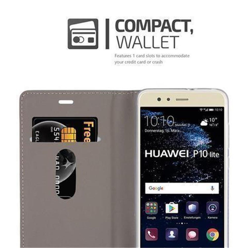Custodia grigia per telefono con slot per carte e Huawei P10 lite.