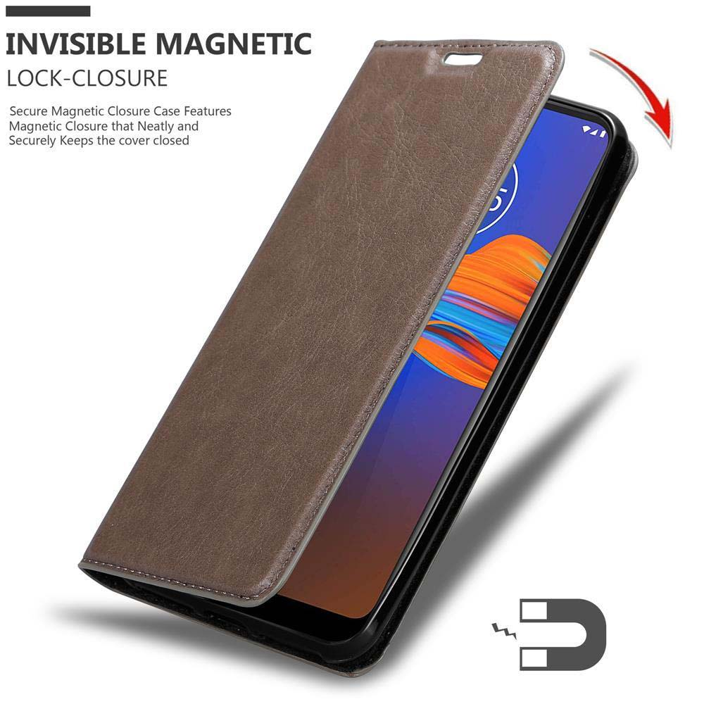 Braune Handyhülle mit Magnetverschluss, die ein Smartphone schützt.