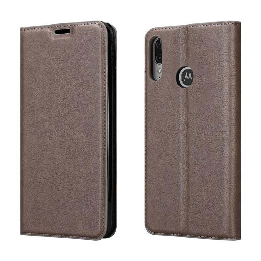 Braune Handyhülle mit Motorola-Logo und Kameraschlitzen.