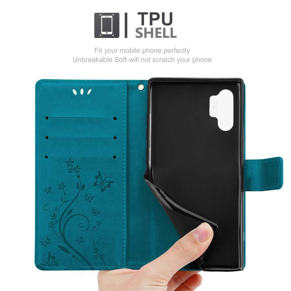 Custodia per telefono turchese con motivo a farfalla e inserto in TPU nero.